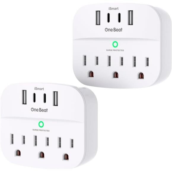 2 Pack Multi Plug Outlet Splitter with USB, Surge Protector Outlet Extender